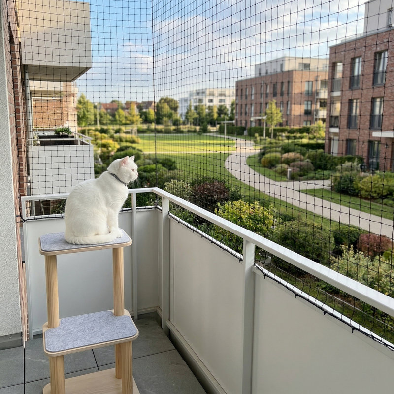 Filet de balcon en nylon noir 10 x 33 pi, clôture anti-chute pour animaux de compagnie, pour chats, fenêtres et rampes