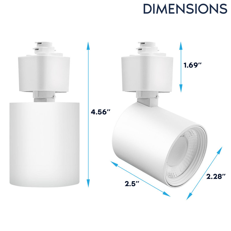 Luxrite 2 po Rail d'éclairage à DEL 5CCT, CRI90, 10 W, 800 lumens, inclinaison réglable de 358 ° + 90 °, têtes d'éclairage sur rail de type H, à intensité variable, ETL, paquet de 6 rond blanc