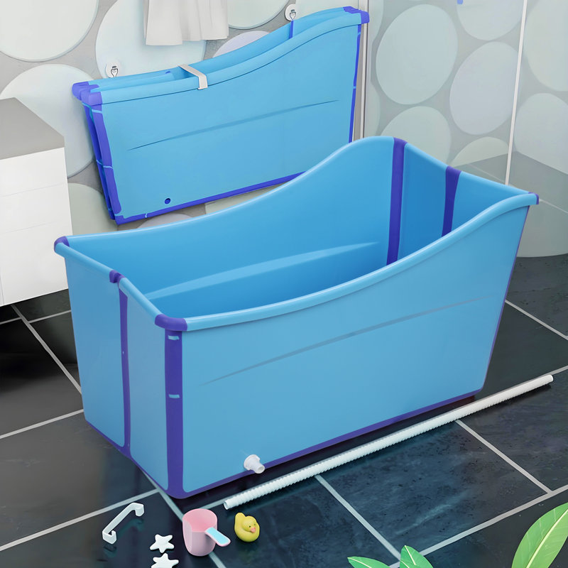 Large Foldable Bath Tub Bathtub For Toddler Children Twins Petite Adult Blue