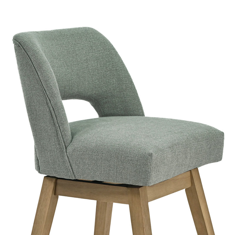 Bisto  360° Swivel Bar Stools with Solid Wood Frame , Polyester Sage Green, Light Oak Finish