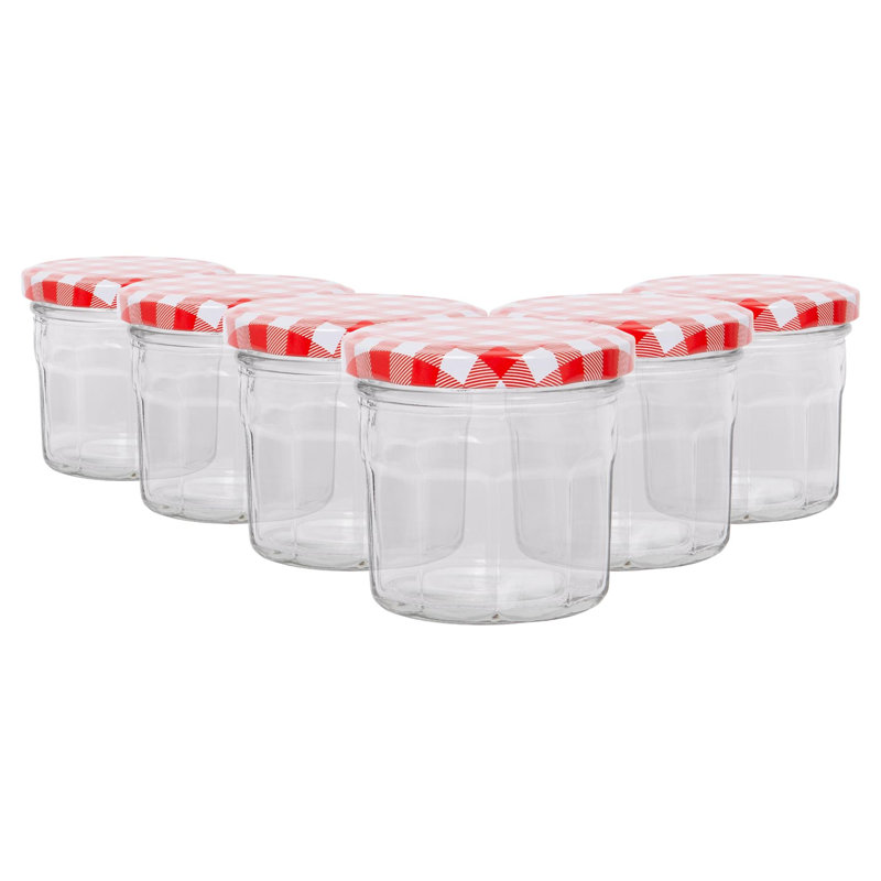 Glass Jar - Set of 6, Red Gingham, 130ml