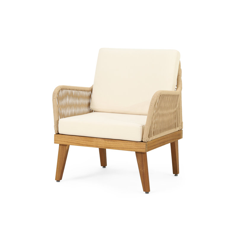 Outdoor Wood Club Chair With Weather- Rope Material, 28.81" X 27.36" 31.42 Weave - Design, 28"w 27"d 31.5"h