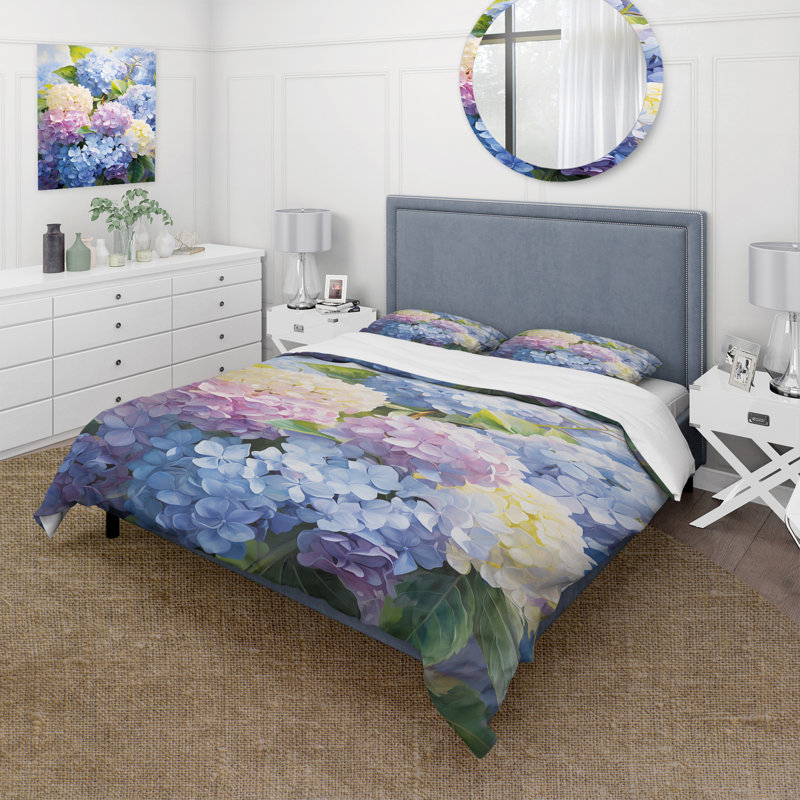 Ensemble de housse de couette bleu et mauve, Housse de couette simple et deux taies décorative