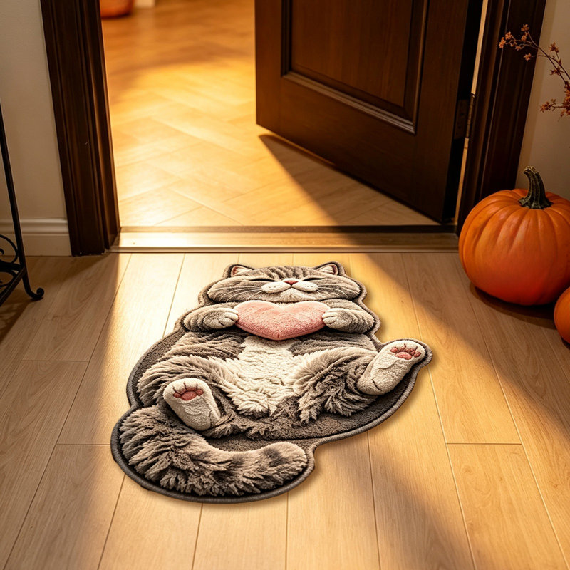 Polyester floor mats Adorable Puss Shaped Rug Washable Floor Mat Ideal Choice For Mog Lovers' Home Decor Great Gift For Pet Lovers And Those Who Appreciate Unmatched Home Decor