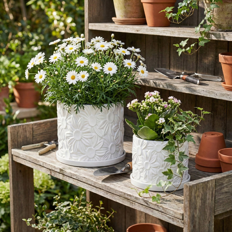 Handmade Ceramic Planter Set, 7" H x 8.25" W x 8.25" D