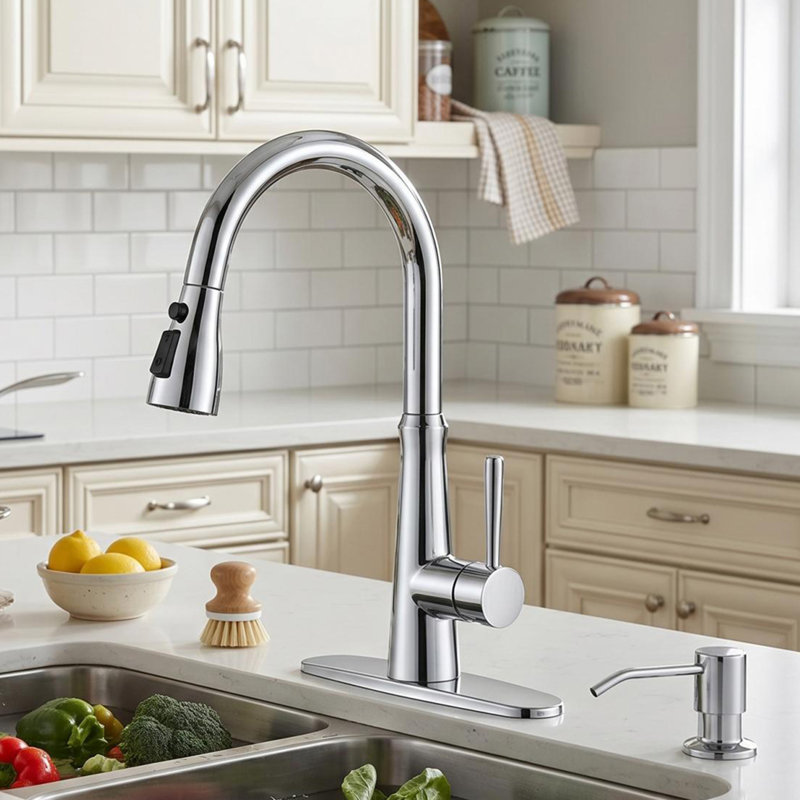 Pull Down Kitchen Faucet with Soap Dispenser, Chrome