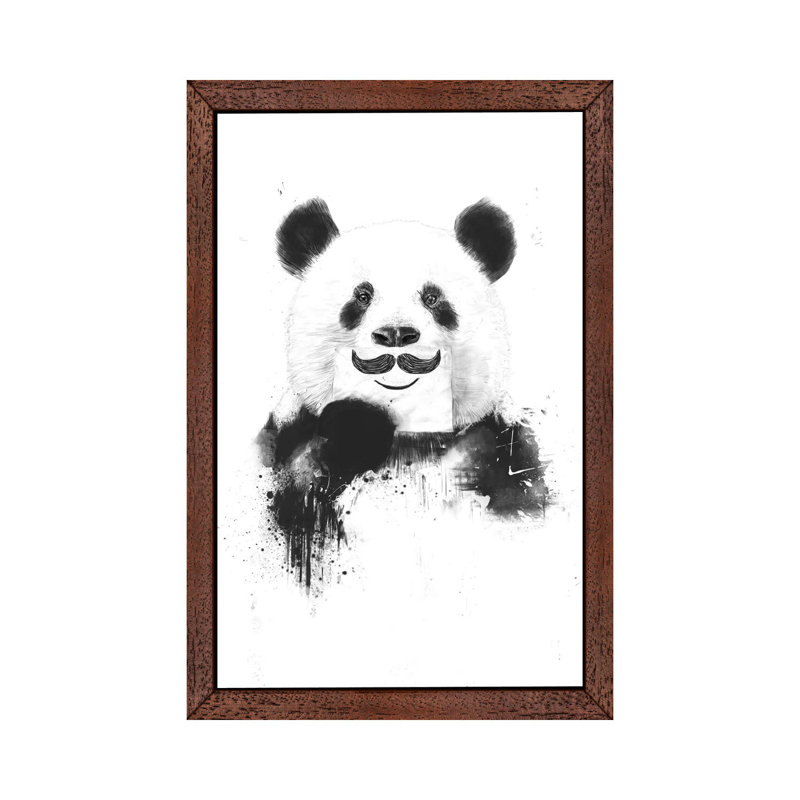 Funny Panda by Balazs Solti - Floater Frame Painting on Canvas, 66.04 cm H x 45.72 cm W, Brown