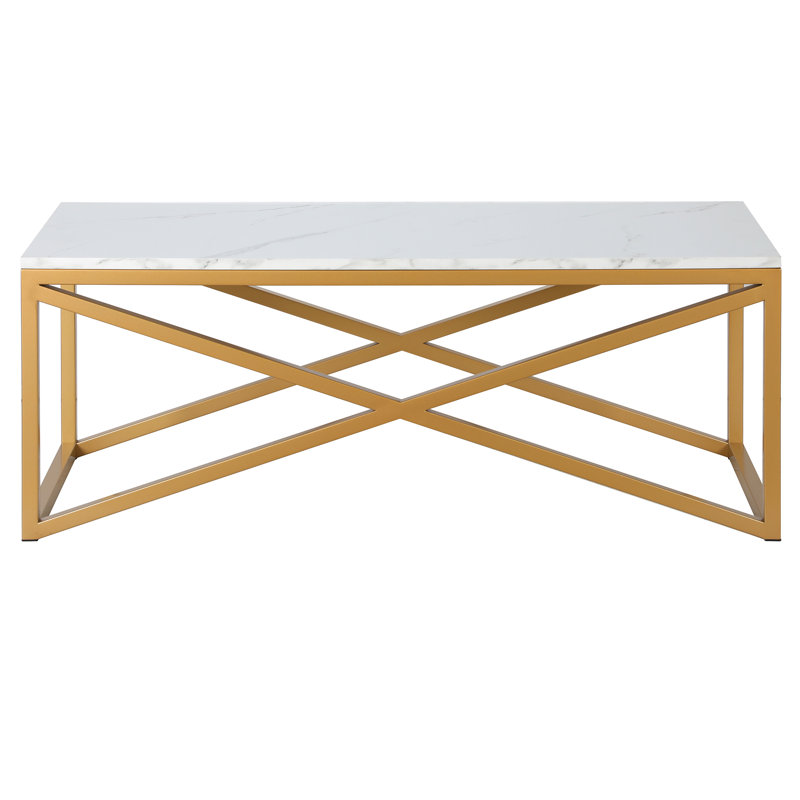 Table basse Calix 46 "" 46 "en faux marbre et acier, Laiton