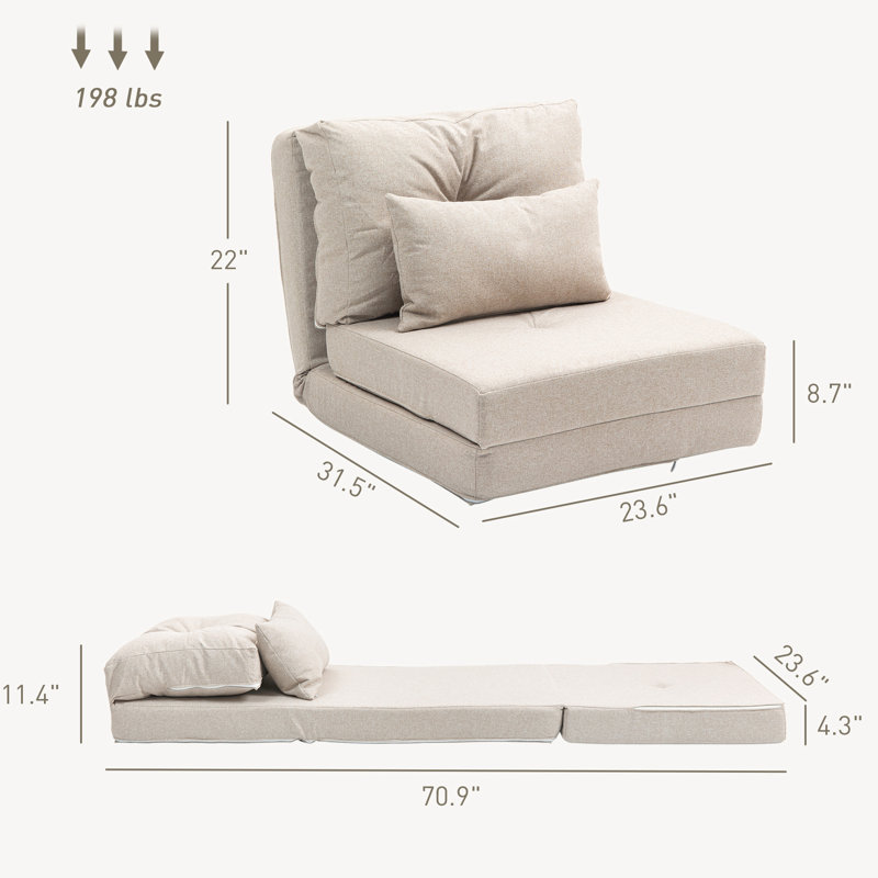 Fauteuil convertible: Lit pliant avec coussins réglables, lin beige: rembourré