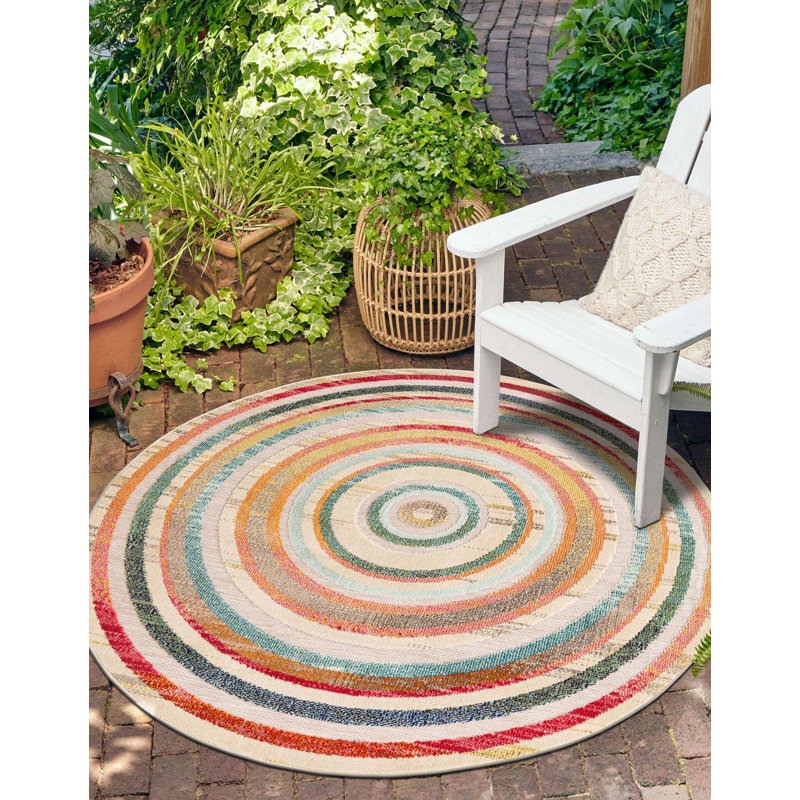 Wrought Studio Taghazout Marelda Indoor/Outdoor Area Rug, Round 6'1"