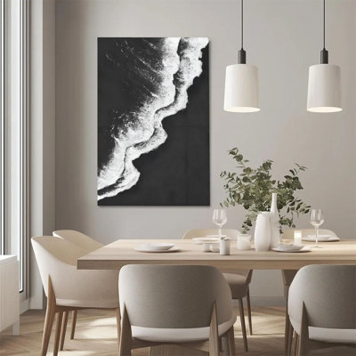 2D Flat, 1Pc Framed Canvas Wall Art, Abstract Waves, Black and White Contrast, Minimalist Art Style Art Print Canvas Poster Painting Room Wall Decor, Ideal Gift For Bedroom Living Room Hallway Dorm, Ready To Hang