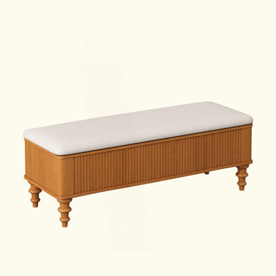 50.8-Inch Multi-Functional Storage Ottoman Bench-Solid Rubberwood Bed End Bench With Linen Seat, Storage Bench For Bedroom, Entryway Shoe Organizer For Bedroom, Living Room, Entryway, Closet