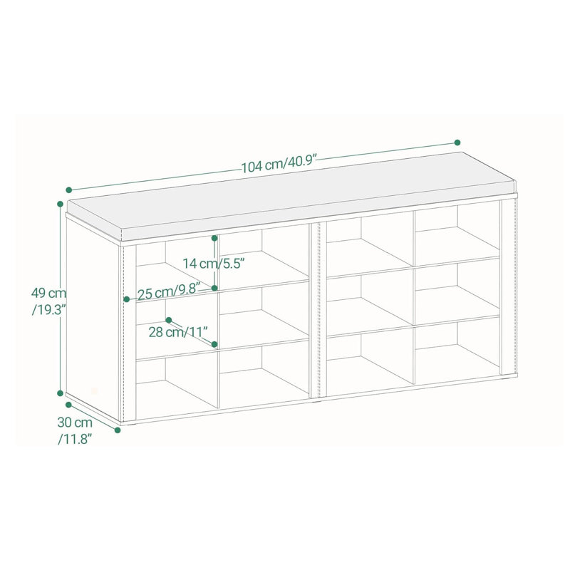 12 Pair Shoe Storage Bench, White