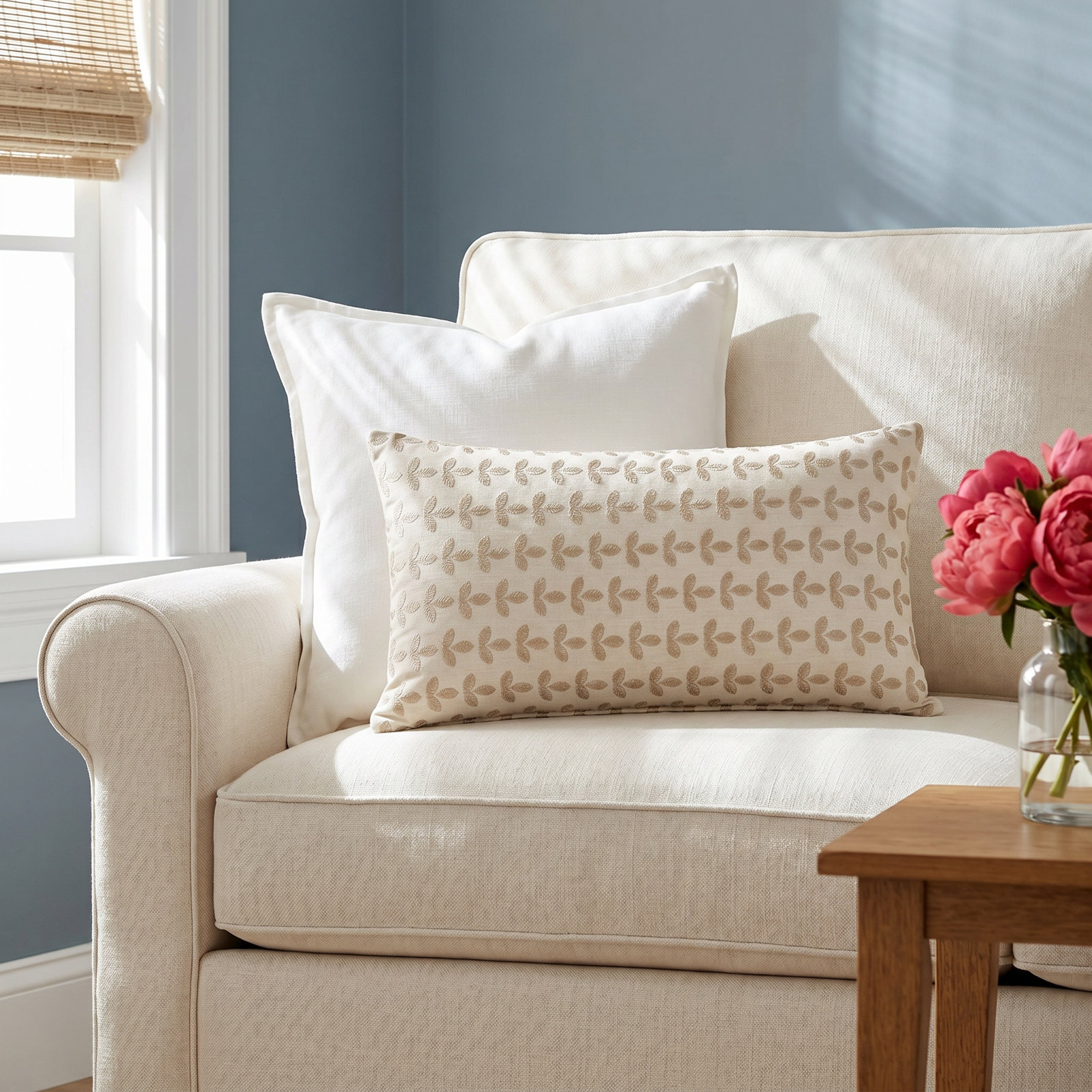 Birch Lane Trillium Throw Pillow Lumbar, Polyester, Cream Floral