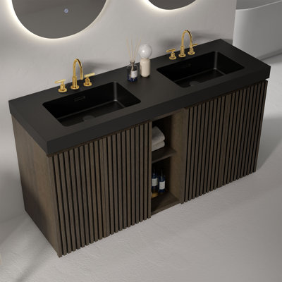 Meuble-lavabo double 72 po avec surface solide