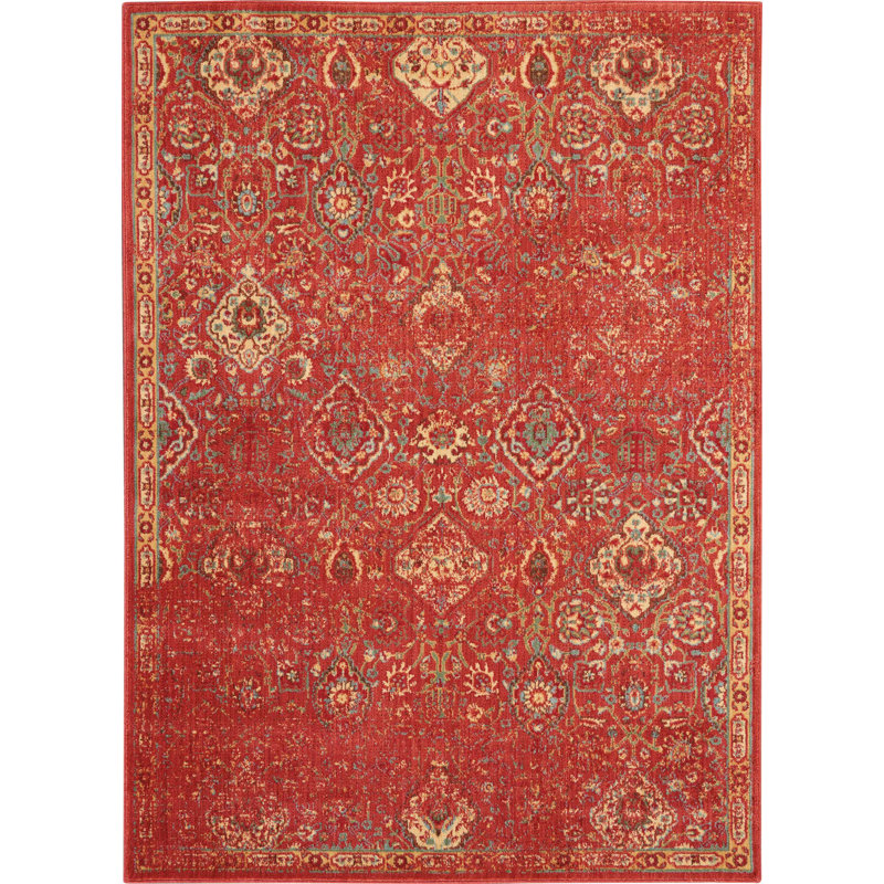Tapis rouge d'inspiration persane Anastasia, Rectangle 5 pi 3 po x 7 pi 5 po
