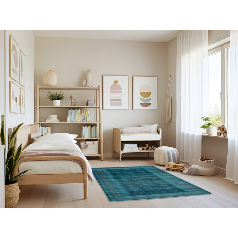 Machine Washable Overdyed Blue Area Rug, Rectangle 4' x 6'