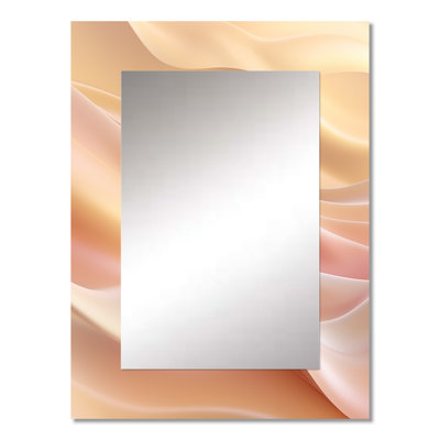 Gold And Pink Soft Wave Fusion - Abstract Shapes Decorative Wall Mirror, Pink Mirror, Printed Metal Art