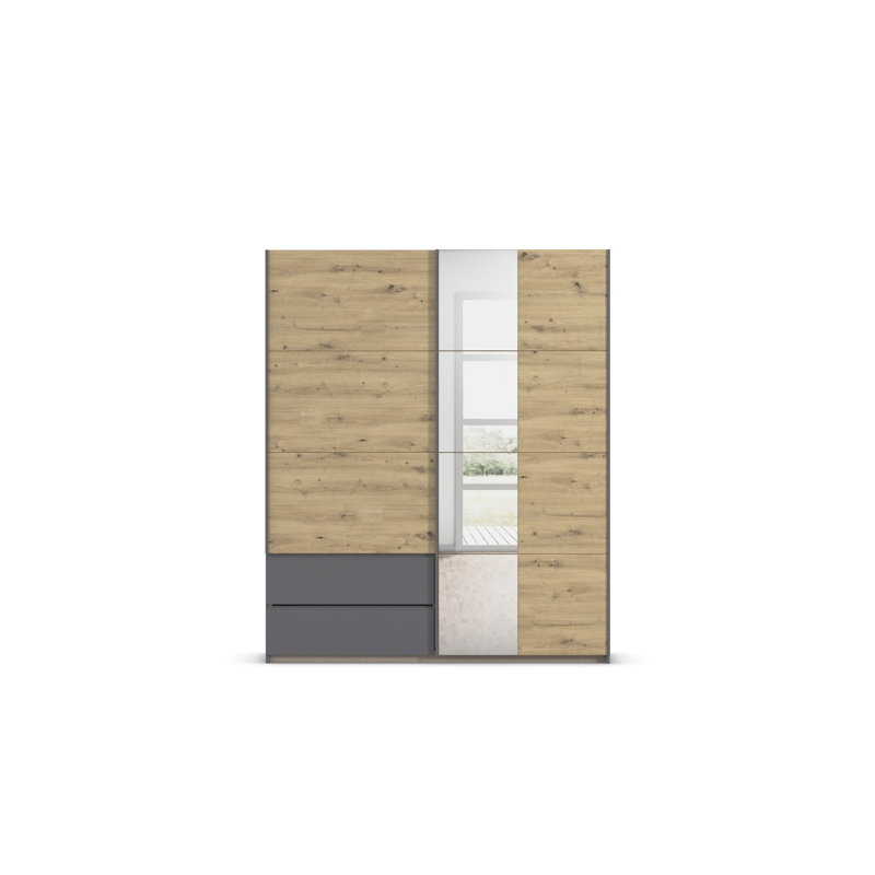 Sevilla sliding door wardrobe, 210cm H x 175cm W x 59cm D, Gray Metallic/Oak Artisan/Gray Metallic