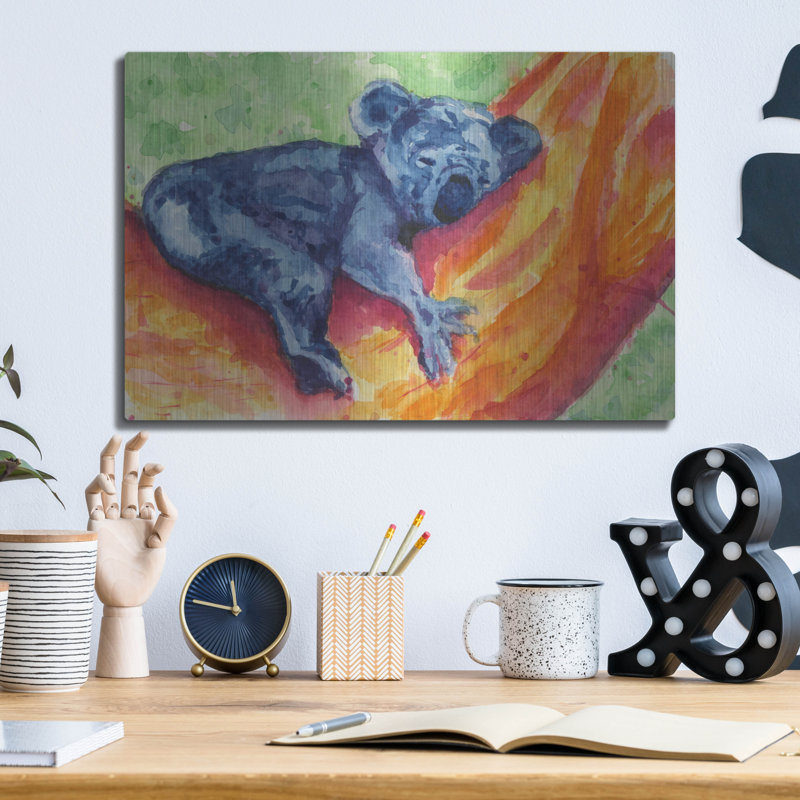 Art mural en métal luxueux «Sleepy Koala Cub» par Anika Goodhue, H 12 po x l 16 po