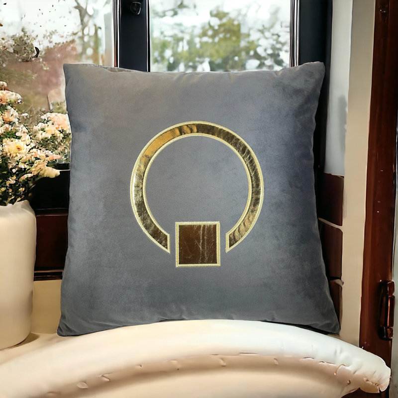 Embroidered Velvet Reversible Pillow Cover, Gold