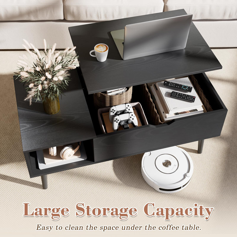 Coffee Table, Lift Top Coffee Table With Large Hidden Compartment And Ample Storage Shelf, Black, 17" H x 39.4" W x 19.7" D