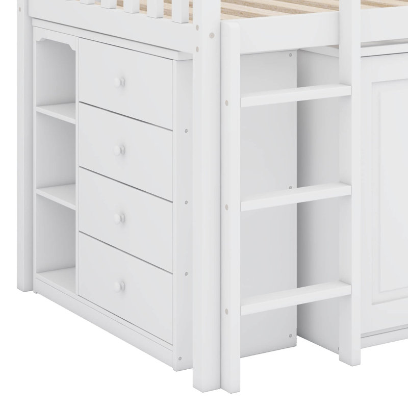 Lit mezzanine simple avec tablette de tiroir intégrée et bureau rétractable, Blanc