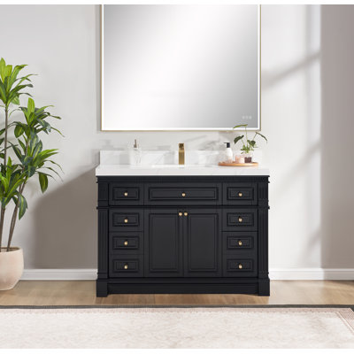 Bellville X P 22 po P 35 po Meuble-lavabo autoportant H noir royal avec plateau en quartz Calacatta