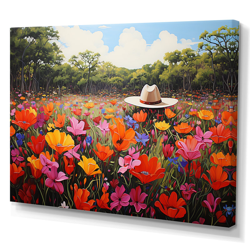 Cowboy Hat Flower Blooms - Cowboys, art mural, Toile tendue, H 16 po x l 32 po x P 1 po