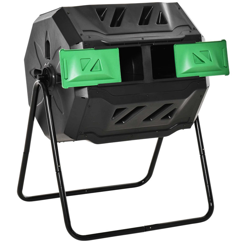 Verre rotatif à compost - Bac extérieur à double chambre de 43 gallons Améliore le rendement grâce à l'efficacité de la ventilation
