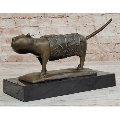 Euin Bronze Metal Cat Sculpture Statue Figure On Marble Base After Fernando Botero