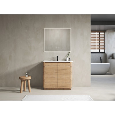 36'' Freestanding Bathroom Vanity With White Ceramic Sink & 2-Soft-Close Door, KD-Packing, Plywood