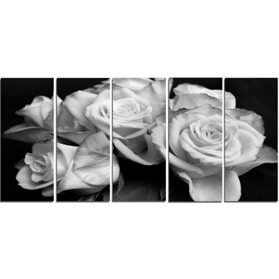 'Bunch of Roses Black and White' 5 Piece Wall Art on Wrapped Canvas Set