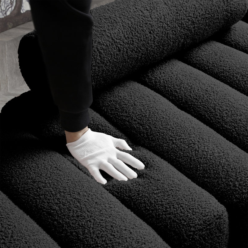 Gracelee Upholstered 53.2'' Sofa, Black Faux Sherpa Fleece Fabric