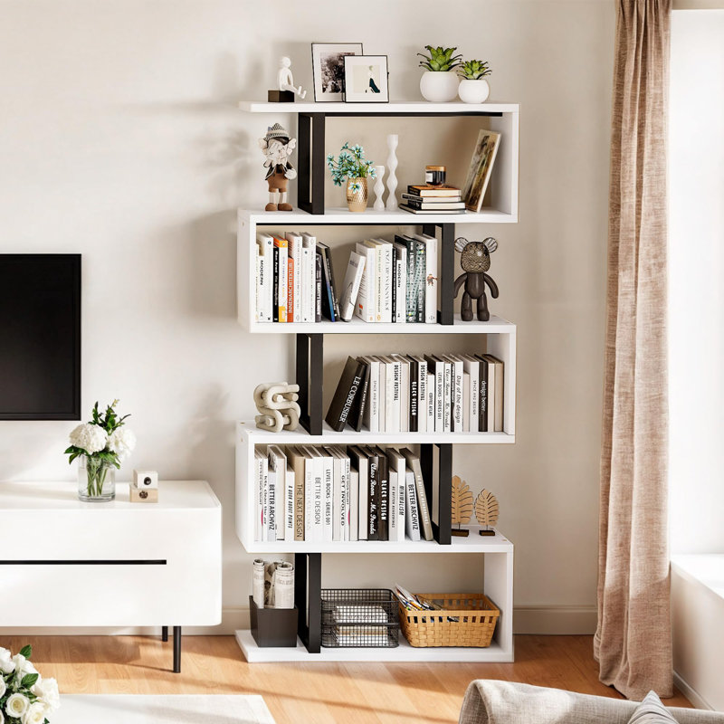 Aniya 69'' H X 31'' W  Steel Geometric Bookcase, White