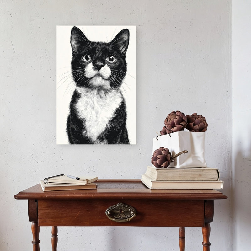 Art mural contemporain chat curieux, 24" H x 16" W