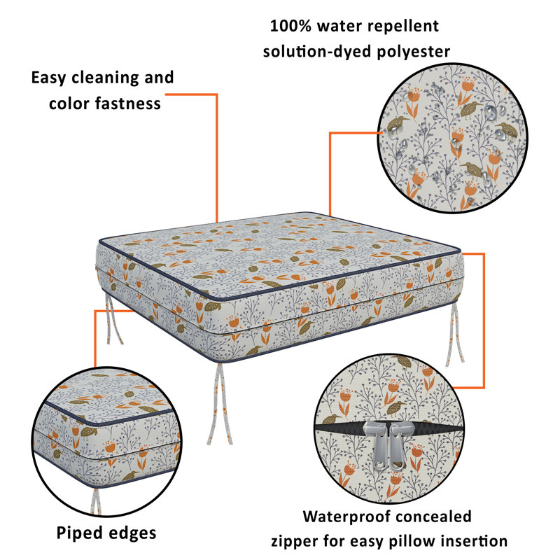 Housse de coussin extérieure carrée imperméable pour l'extérieur, housse de canapé à coussins carrés individuels avec passepoil