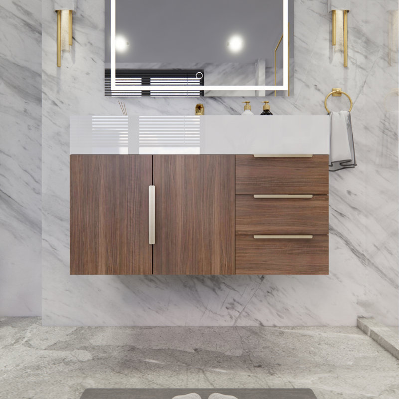 Glasgow 35.5'' Single Bathroom Vanity with Acrylic Top, Rose Wood