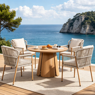 4 - Person Patio Dining Set with Round Table, Cushions Included