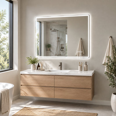 24" x 32" Rectangular LED Bathroom Mirror – Front & Backlit, Anti-Fog, Dimmable 3 Color Temperatures, Copper-Free Silver Glass, Hardwired/Plug-In