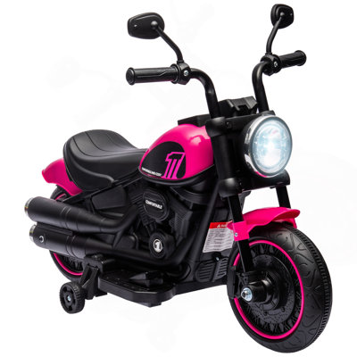 Aosom  Motorcycle with Training Wheels, 6V Ride-on Toy for Toddler Ages 18-48 Months, Battery-Operated Motorbike for  with Single-Button Start, Headli