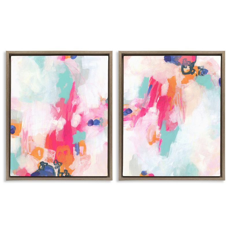  «Pink & Pastel Splotches», ensemble de 2 toiles flottantes encadrées par June Erica Vess, H 21 po x l 17 po