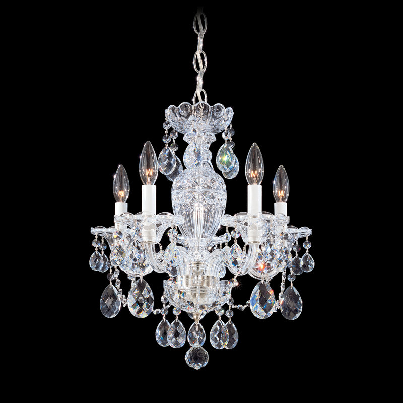 Sterling 5 - Light Glass Chandelier, Strass Clear, Polished Silver