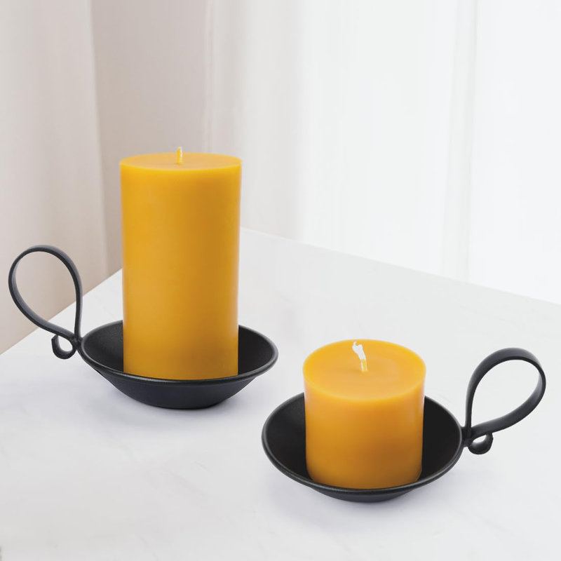 Porte-bougie pilier en fer noir mat, avec poignée, style industriel simple, décoration de centre de table, avec pointe de sécurité.