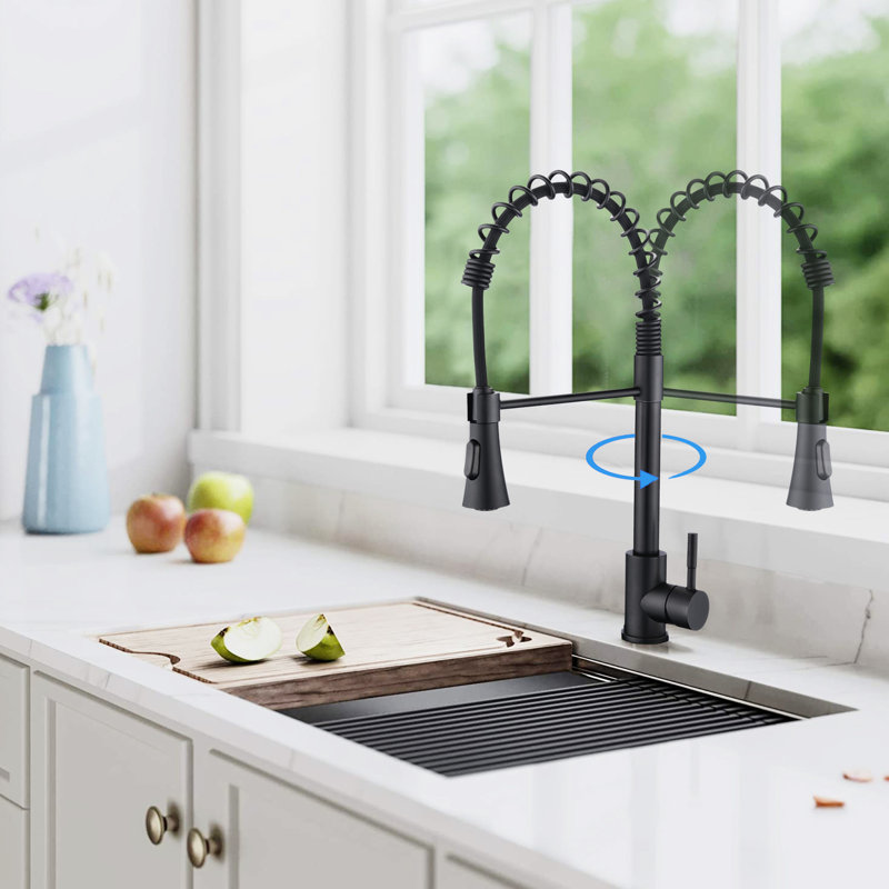 Matte Black Deck Plate Kitchen Sink Faucet - To Spots, Pull Down Spray Head, Robust 304 Stainless Steel Build Commercial In Spot Finish, , Steel, 1.8Gpm Rate