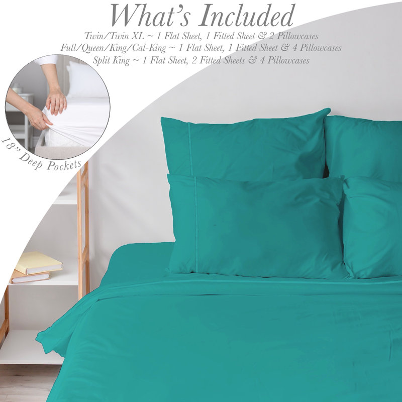 6 Piece Ultra Soft Double Brushed Microfiber Sheet Set, Cooling Sheets with Extra Deep Pockets - Machine Washable, Teal