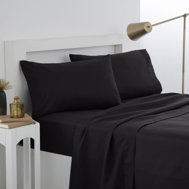 Martex Microfiber Bed Sheet Set, Brushed Microfiber, Super Soft,  Wrinkle Resistant, Full, Black, 3