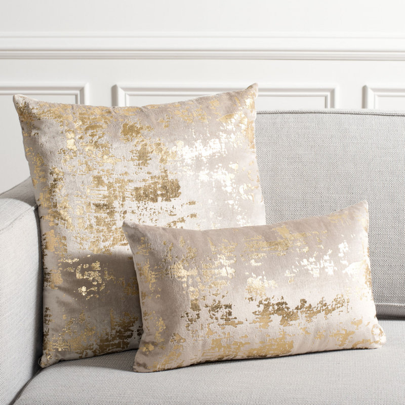 Abstract Cotton Blend Reversible Throw Pillow, 12" x 20", Beige/Gold