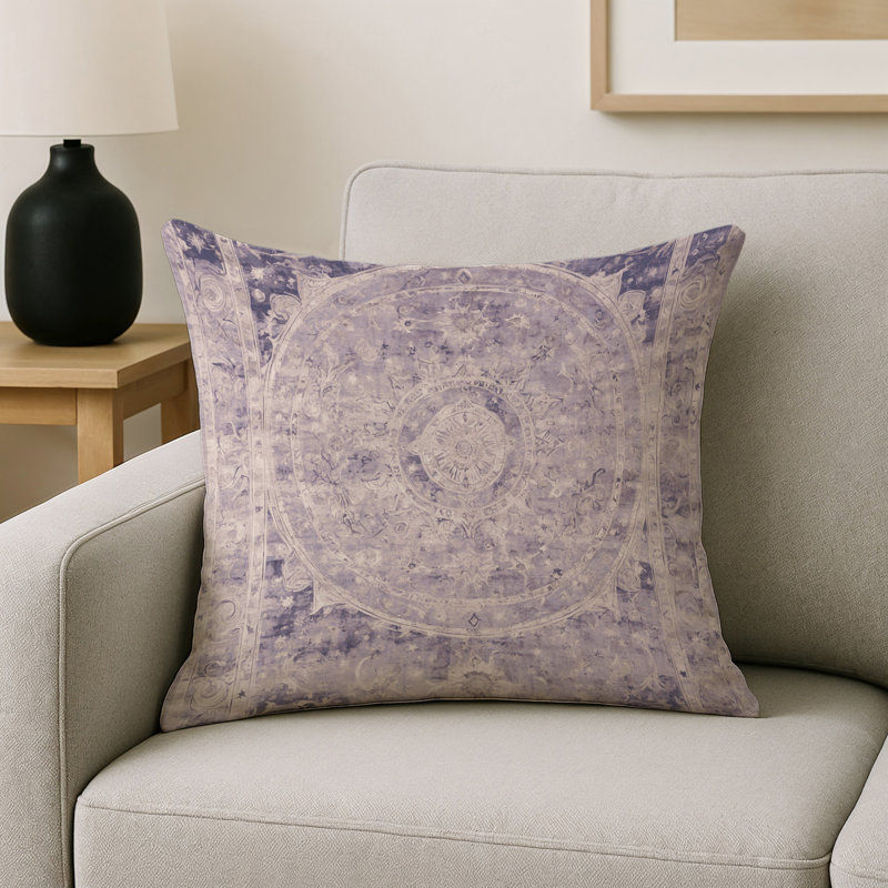 Coussin décoratif intérieur / extérieur gris Modern Modern, Marine / mauve / beige oriental, Carré 16 po