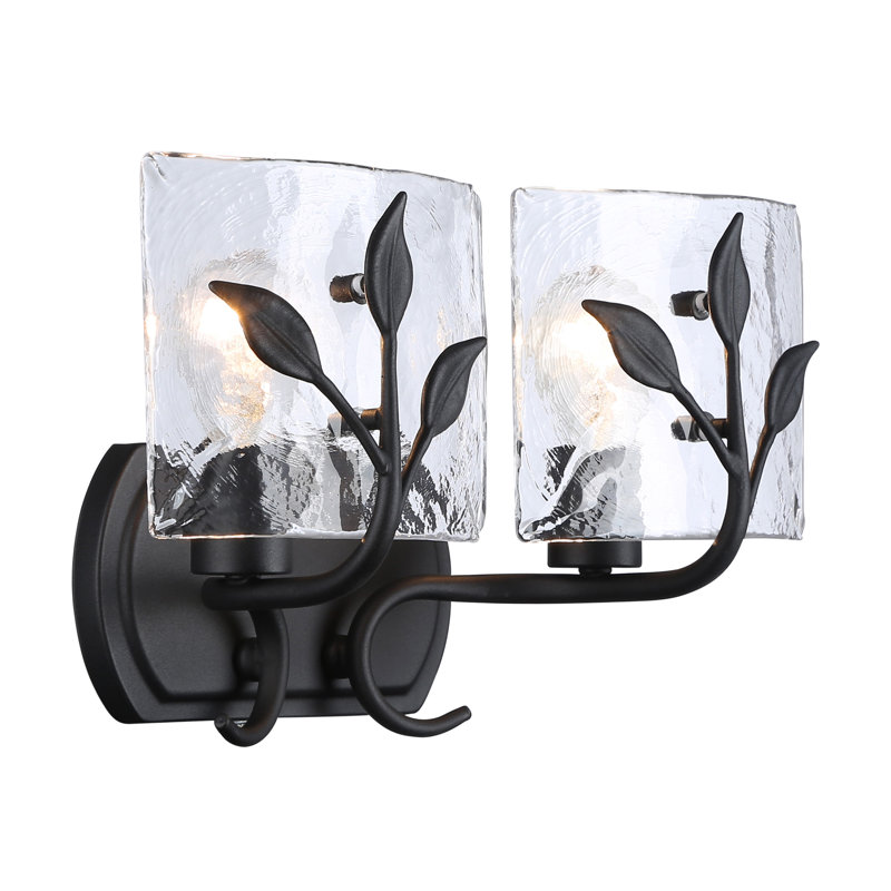 Floriant 2-Light Vanity Light with Hammered Water Glass, Natural Black